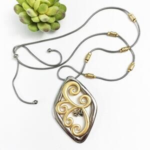 NEW Chico's Mixed Metal Swirls Adjustable Pendant Necklace